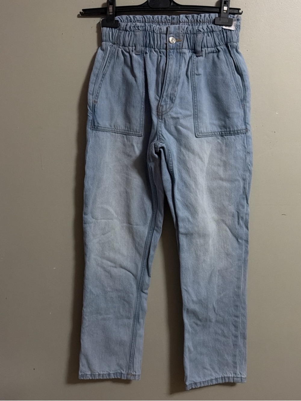 Zara Light Wash Elastic Waist Denim Pants